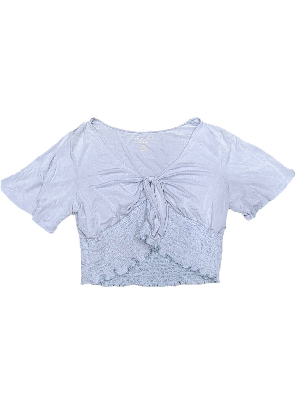 American Eagle Blue Crop Preppy Y2K Babydoll Top Pleasant Boho L A006755